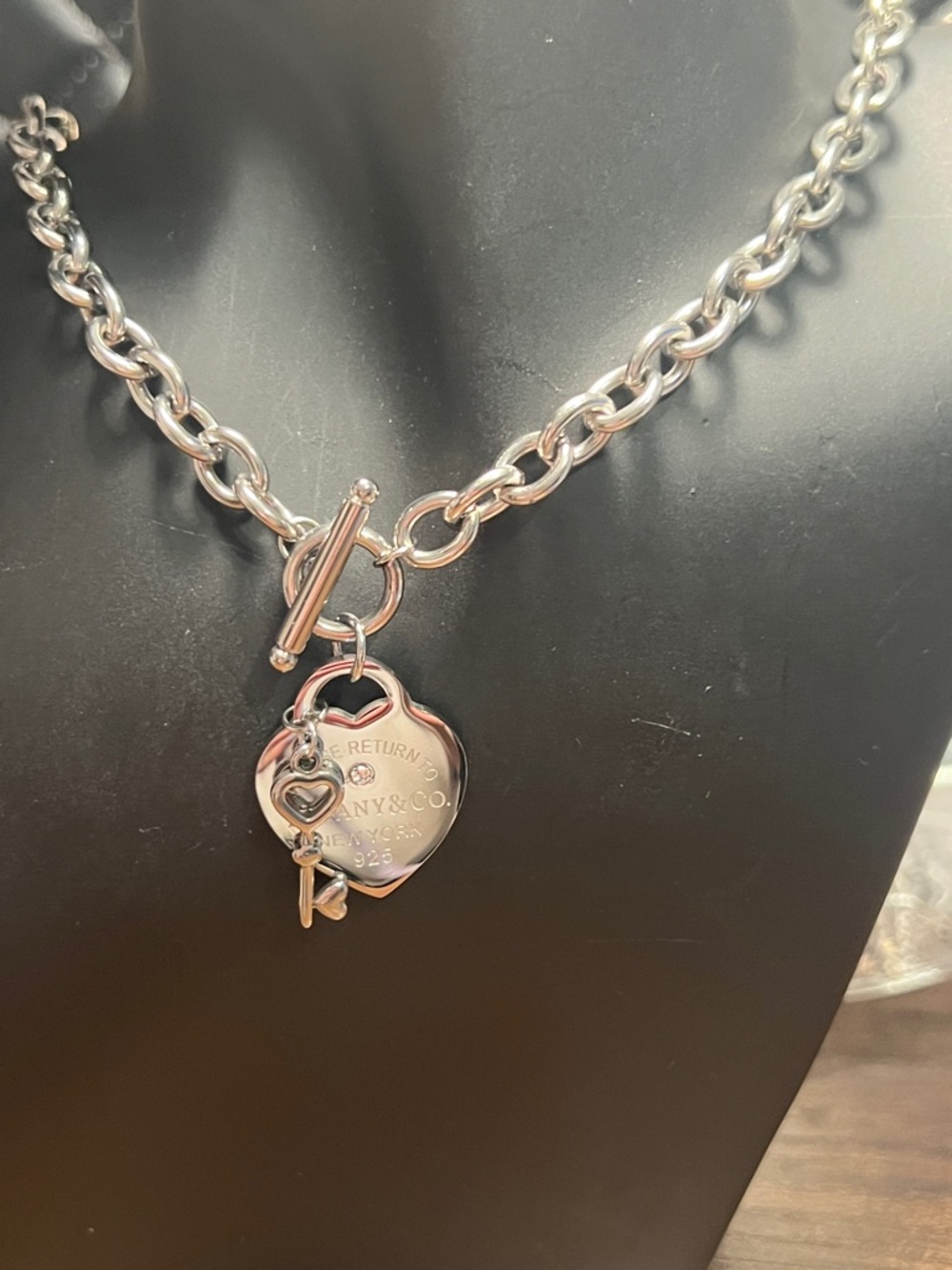 Silver Heart Tag Toggle Necklace and Bracelet Set